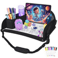 Upgraded Kids Travel Tray for Airplane - Toddler Car Seat Table Tray, Road Trip Essentials for Boys & Girls, Carseat Lap Desk for Kids Road Trip Activities, Black