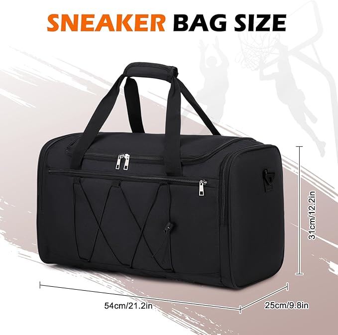 Scothen Sneaker Bag for Travel, Outdoor Sports Gym Bag Shoe Bags for 4 Pairs of Sneakers up to Size 14, Travel Duffel Bags with 3 Adjustable Dividers & Shoulder Strap, Sneakerhead Gift