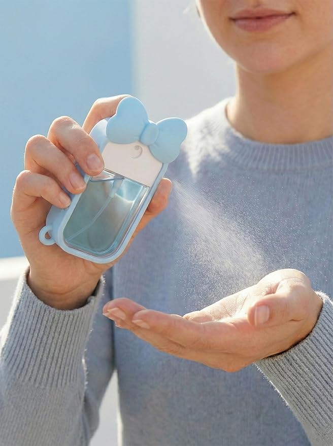 Silicone Bow Case Compatible with Touchland Hand Sanitizer Spray 1 oz (30 mL), Cute Holder with Keychain Clip, Gift for Girls