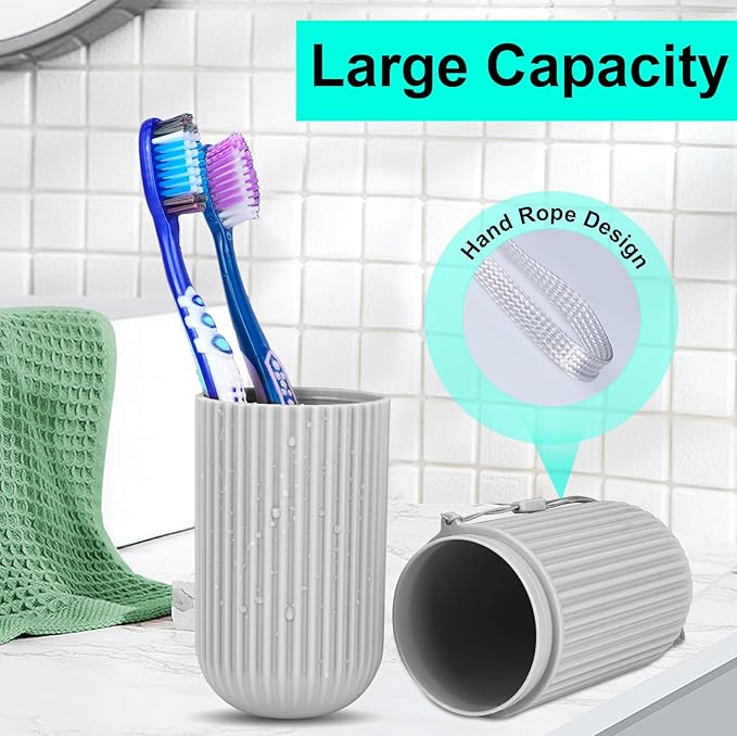 UCEC Toothbrush Case for Traveling, Portable Toothbrush Holders Travel Case, 7.7" x 2.36" x 2.36" Toothbrush Holders for Soft Toothbrush Up To 7.4 inch, 2 Pack (Grey, White)