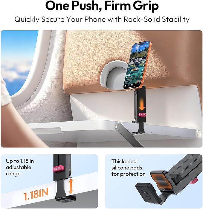 ULANZI MA88 Magnetic Airplane Phone Holder for MagSafe iPhone 17-12 Series, Strongest Magnet Handsfree Phone Tripod Mount for Woman Man, 360° Rotation Long Flight Travel Essentials for Seat Tray Table