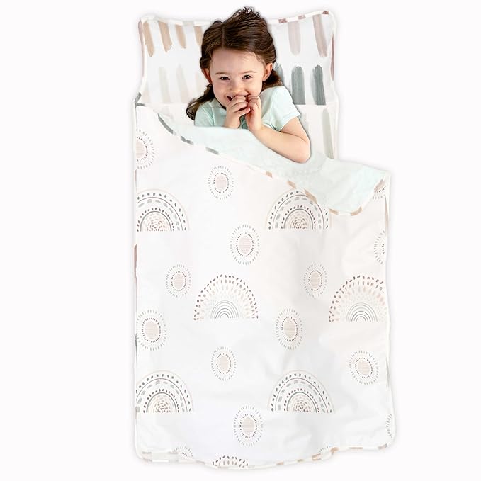 JumpOff Jo Nap Mat for Kids - Cozy Kids Rest Mat with Removable Pillow and Ultra Soft Blanket for Preschool, Daycare, and Sleepovers - Rainbow Dash