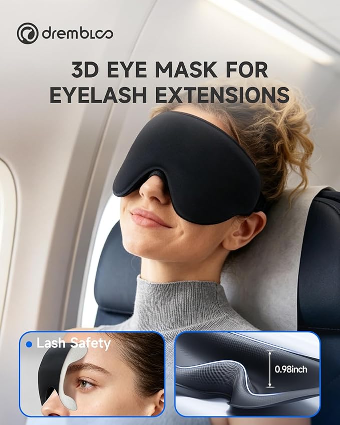 Sleep Mask for Side Sleeper, 100% Light Blocking Eye Mask for Men Women, Soft 3D Contoured Sleeping Masks with Adjustable Strap, Zero Pressure on Lashes, Comfortable Breathable Eye Cover for Travel