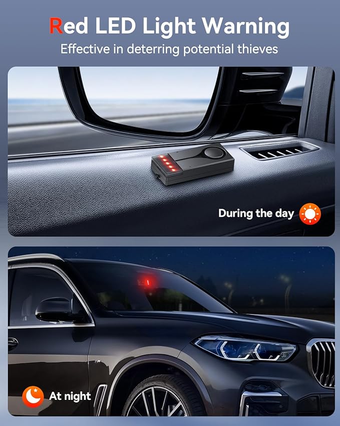 Car Anti-Theft Vibration Alarm, ELECTOP 108dB Automobile Vibration Sound & Light Alert, Wireless Remote Car Alert Automotive Warning Interior Safety Light with 2pcs Alarm