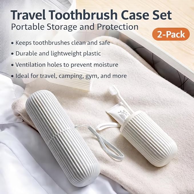 Julaé Travel Toothbrush Holder (2-Pack) – Hygienic Leak-Resistant Case with Rinse Cup – Portable Toothbrush Cover for Travel, Gym & School
