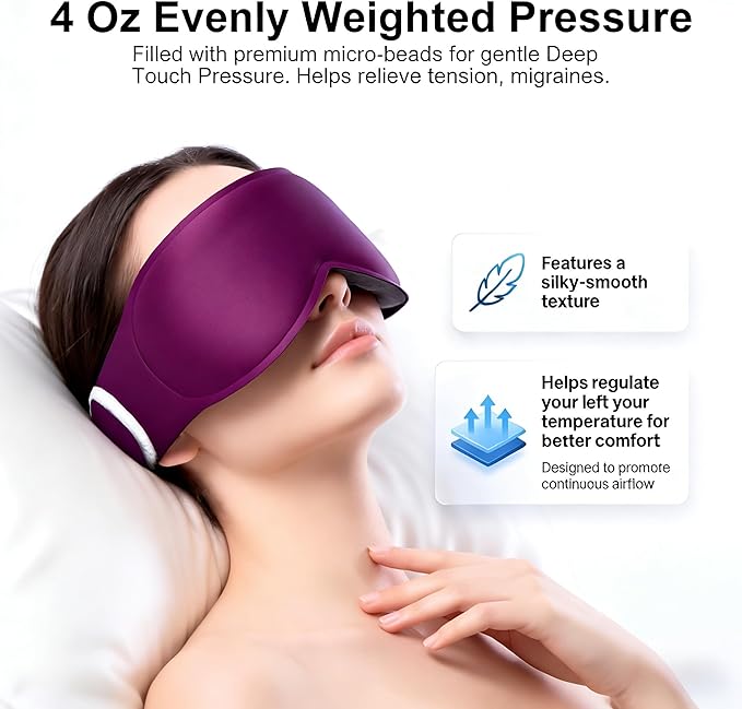 Weighted Sleep Mask 100% Blackout: 3D Contoured Eye Mask for Night Shift Nurses - Full Coverage Eye Cover with Soft Fabric for Daytime Nap, Bedroom and Break Room Use, Recovery and Relaxation