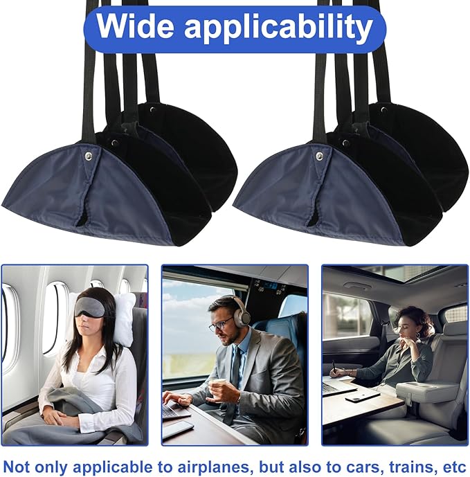 4 Pack Foot Hammock with Storage Bag Adjustable Airplane Foot Rest Portable Airplane Foot Hammock Lightweight Leg Hammock for Long Travel (Navy Blue)