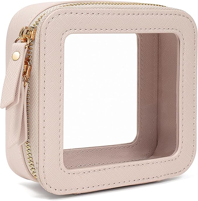 LETGO Portable Makeup Bag for Purse Mini Make up Cute Cosmetic Bag Pouch for Women with Slip-in Pockets Travel Lipstick Bag Organizer Bags Beige