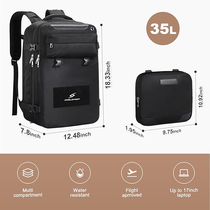 Maelstrom Travel Backpack for Women Men,35L Waterproof Laptop Backpack Fits 17-Inch Laptop, Gift for School Work Backpack with Detachable Crossbody Bag & Shoe Compartment (Black, Large-Upgrade)