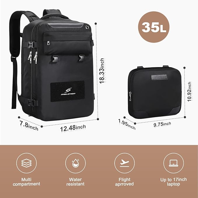 Maelstrom Travel Backpack for Women Men,35L Laptop Backpack Fits 17-Inch Laptop,Carry On Backpack for Airplanes with Crossbody Bag&Shoe Compartment&Toiletry Bag (Black, Large)