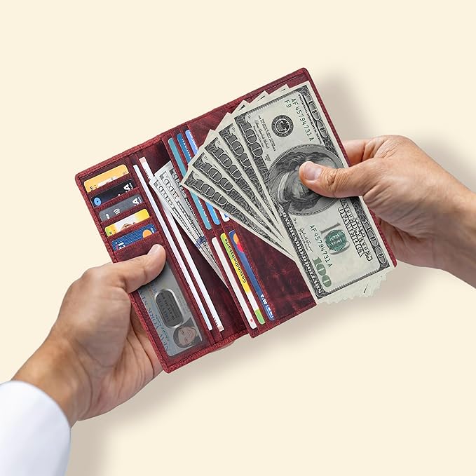 Real Leather Women Wallet Leather with RFID Blocking -Trifold Card Holder Designer Ladies Clutch with ID Window Wallets