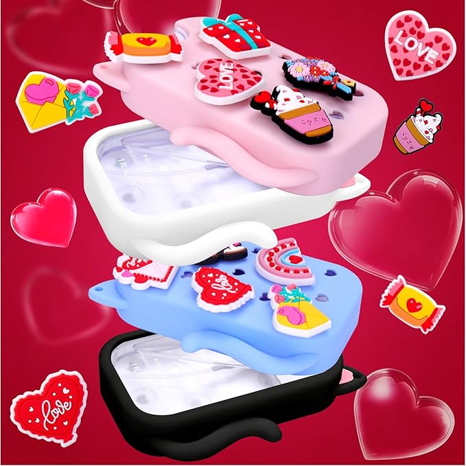 Juome 2 Pack Valentine Silicone Case for Touchland Hand Sanitizer Spray with Keychain & Charms, Cat Protective Holder Compatible with Touch Land Mist Case 1FL. OZ, Valentines Day Gifts for Her/Him