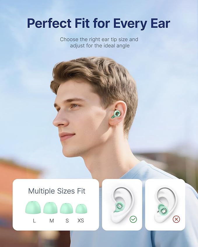 Ear Plugs for Sleeping Noise Cancelling, 45dB Reusable Earplugs for Noise Reduction, Hearing Protection Ear Plugs with 8 Ear Tips, Soft Silicone Earplugs for Sleep, Concerts, Snoring, Study (Green)