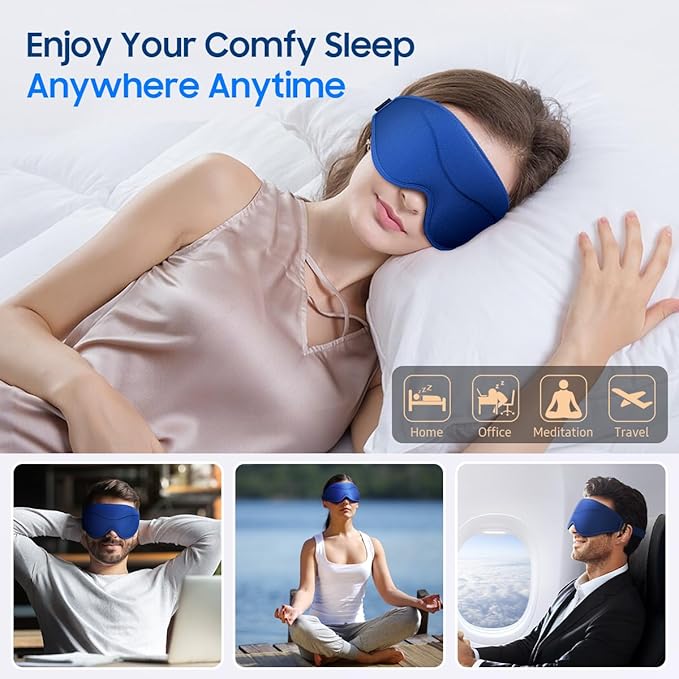 BeHoomi Sleep Mask, 2 Packs Premium Eye Mask for Sleeping, Total Blackout, Superior Soft Comfort, Upgraded 3D Ergonomic Designed Sleeping Mask for Home, Office, Travel, Meditation, Yoga, Blue & Pink