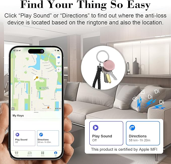 Air Tracker Tag, [MFi Certified] Smart Tag, Pet Bluetooth Tracker for Apple Find My, IP68 Waterproof,Replaceable Battery, Key Finder and Item Locator for Keys, Bags, Pets, Wallet-Pink