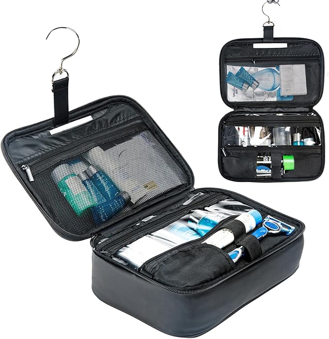 BAGSPRITE Large Hanging Toiletry Bag for Men and Women - Water-Resistant Travel Toiletry Bag - Makeup Cosmetic Bag Travel Organizer for Accessories, Shampoo, Full-size Container