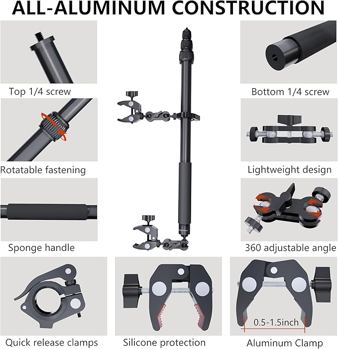 360 Motorcycle Mount Kit, Universal Adjustable Motorcycle Camera Mount for Motorcycle Handle, Compatible with Insta360 X4 X5 Accessories, Bike Mount for GoPro Camera