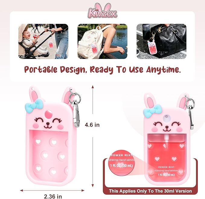 Bunny Silicone Case for Touchland Hand Sanitizer Spray with Keychain Holder, Compatible with Power Mist & Glow Mist 1 FL Oz/30ML for Touchland Case, Easter Cute Travel Cover Sleeve Pink