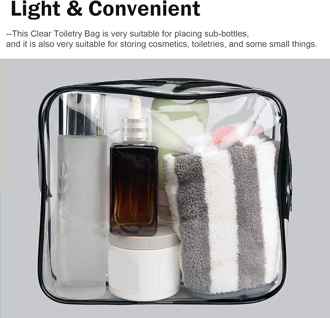Cosywell Clear Toiletry Bag Quart Size Bag 2Pcs Travel Makeup Cosmetic Bag PVC Toiletries Cosmetic Pouch for Women Men (M)