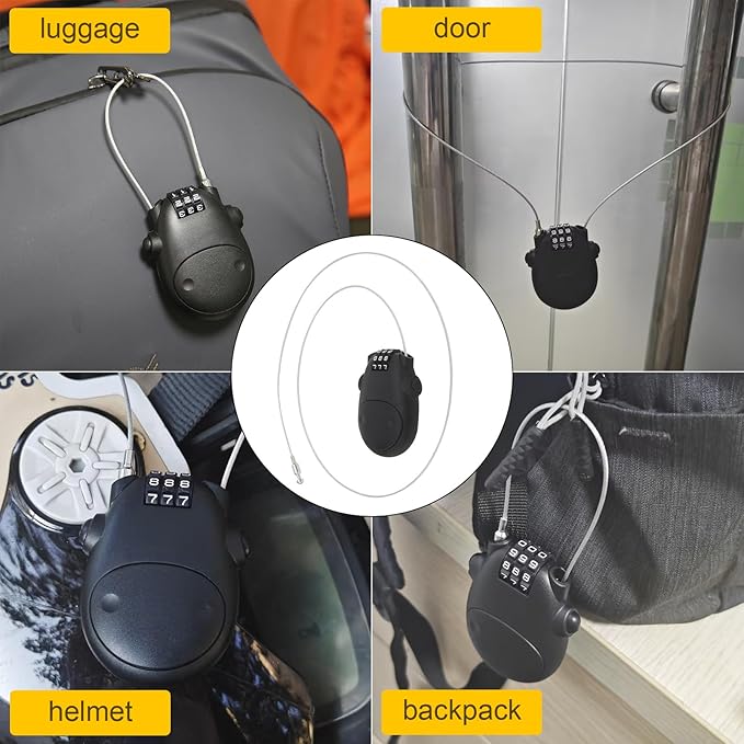Combination Cable Lock, Cable Luggage Locks with 30 inch Retractable Steel Cable, Travel Lock Combo Mini Lock for Suitcase Stroller Bike (1, Black)