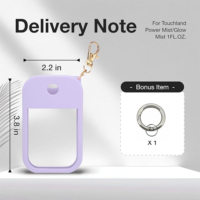 1 PC Soft Silicone Case for Touchland Power Mist (1FL. OZ./30 mL), Protective and Stylish Case with Keychain Compatible with Touchland Hand Sanitizer Spray (Purple)