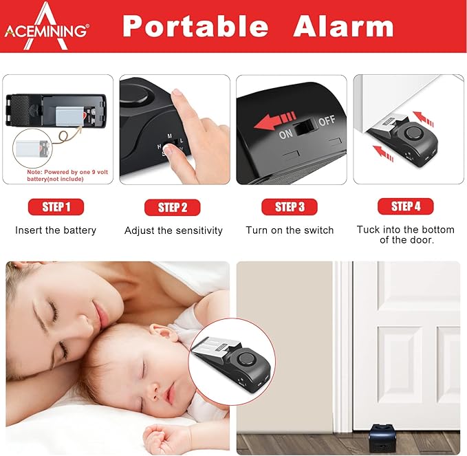 AceMining Portable Door Lock Home Security Door Lock Travel Lockdown Locks for Additional Safety and Privacy Perfect for Traveling Hotel Home Apartment College - 4 Pack