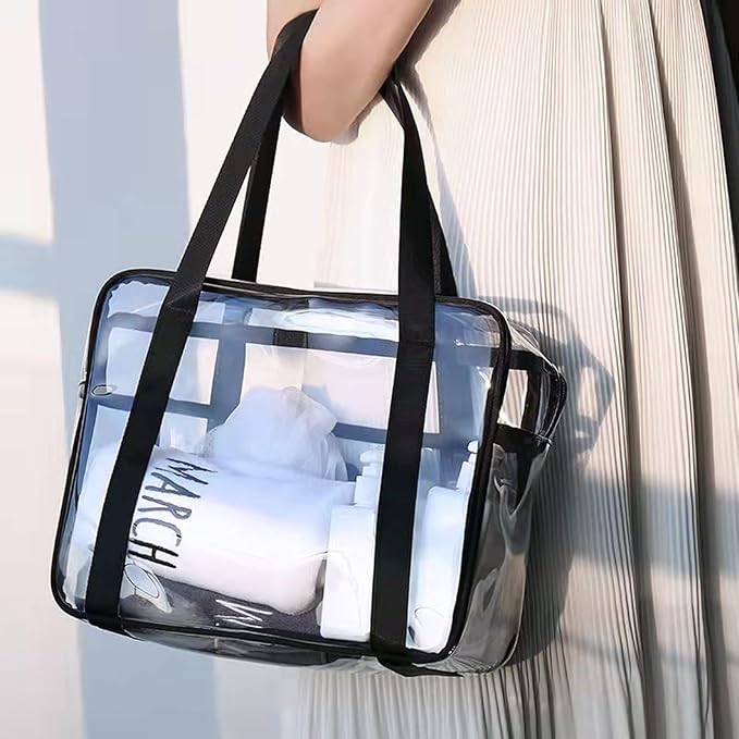 SxoSyo Clear Makeup Bags Large Travel Toiletry Bag for Women Transparent Bag Clear Cosmetic Bags with Handle Bathroom Organizer (black)