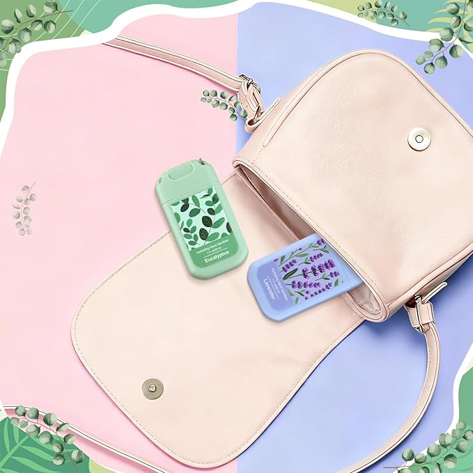 Set of 3 Power Mist Hydrating Hand Sanitizer Spray Bulk with Keychain Travel Size Refreshing Hand Sanitizer 1 Fl. oz Compact Spray Bottle Eucalyptus Lavender Vanilla Scent for Friends Gifts