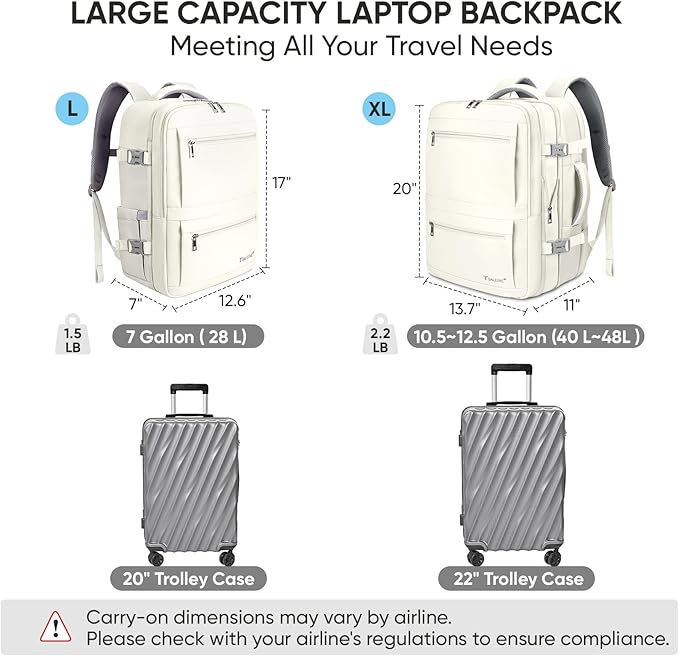 BALEINE Travel Backpack for Women Men, Large Sturdy Carry On Laptop Backpack Gifts for Business, Casual, Weekender, Hiking (Large, Beige)