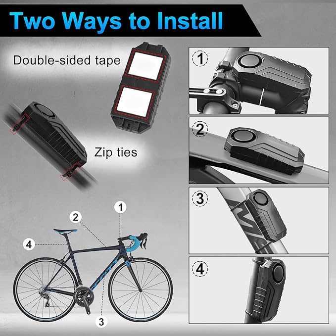 USUPERINK Bike Alarm, Bike Alarms for Ebikes, Anti Theft Wireless Vibration Sensor Alarm for Motorcycle Electric Scooter Moped Trailer Car Mailbox Garage Door 113dB Super Loud IP65 Waterproof