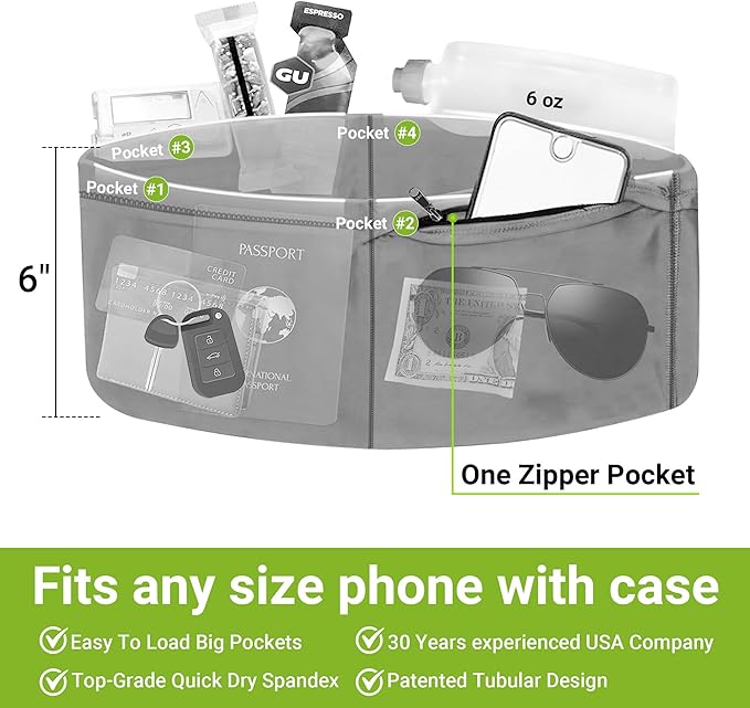 StashBandz Running Belt for Women & Men – No-Bounce Fanny Pack with 4 Secure Pockets & Zipper for Phone, Money & Essentials – Flip Belt Style Design for Running, Travel & Everyday Use