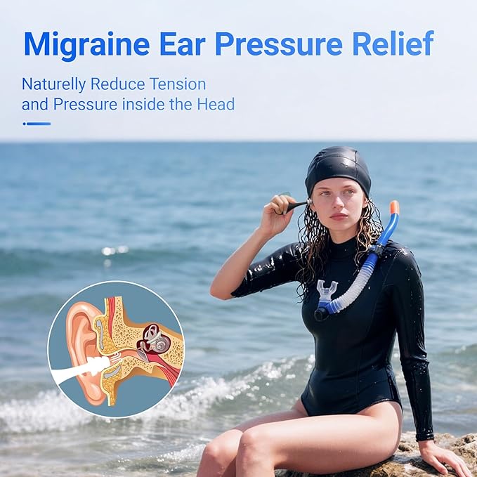 Ear Pressure Relief Device, Migraine Ear Pressure Relief, Airplane Ear Pressure Relief, Ear Pressure Tool with 3 Earplugs, for Ear Pressure Balance and Flying Discomfort