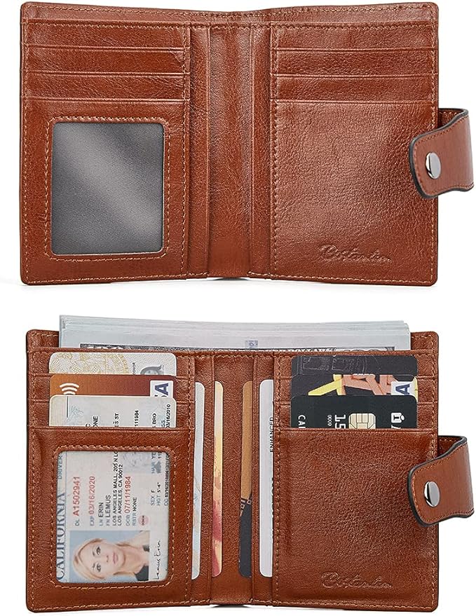 BOSTANTEN Women Leather Wallet RFID Blocking Small Bifold Zipper Pocket Wallet Card Case Purse with ID Window