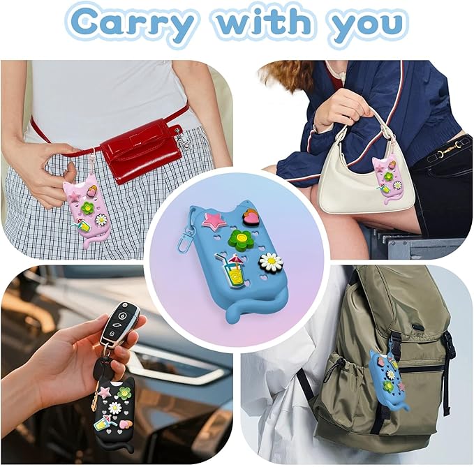 Cat Silicone Case with Keychain & Charms for Touchland Hand Sanitizer Spray, Protective Holder Compatible with Power Mist & Glow Mist 1 FL Oz/30ML
