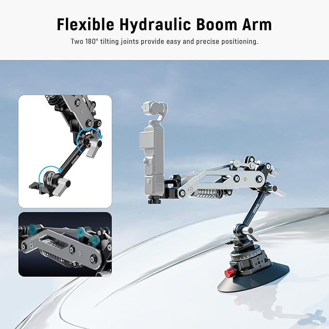 NEEWER Vacuum Suction Cup Car Mount for Action Camera with Hydraulic Boom Arm, NATO Rail, Compatible with DJI Osmo Pocket 3 Insts360 X5 X4 X3 Hero Adapter Holder, 18oz/500g Max Load, GA022
