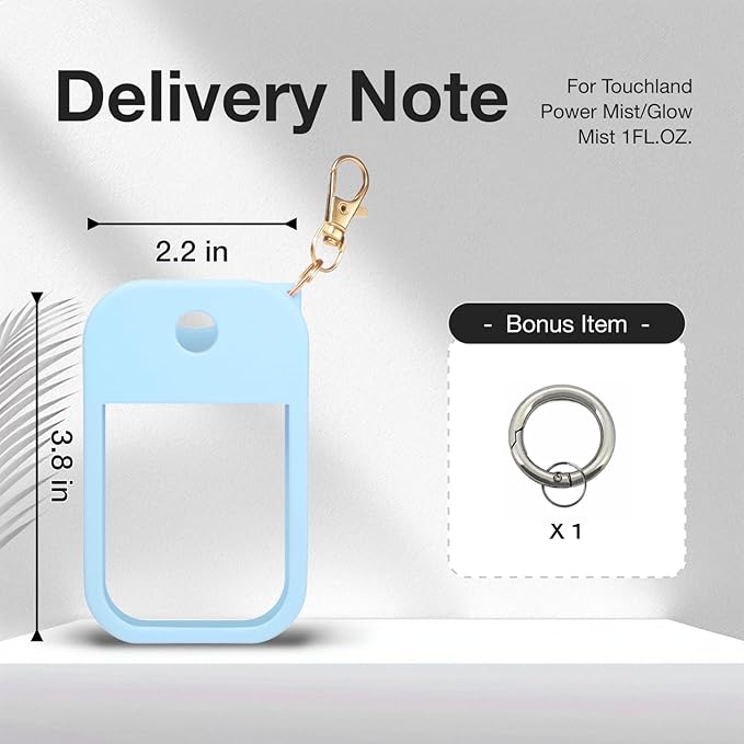 1 PC Soft Silicone Case for Touchland Power Mist (1FL. OZ./30 mL), Protective and Stylish Case with Keychain Compatible with Touchland Hand Sanitizer Spray (Blue)