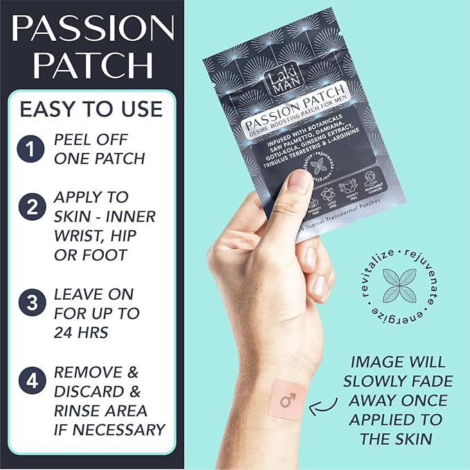 Laki Naturals Passion Patch for Men (1 Count, Pack of 15) – Supports Circulation, Vitality, Vigour and Energy with Natural Ingredients – Non-Habit Forming, Time-Released Men’s Health Wellness Patches