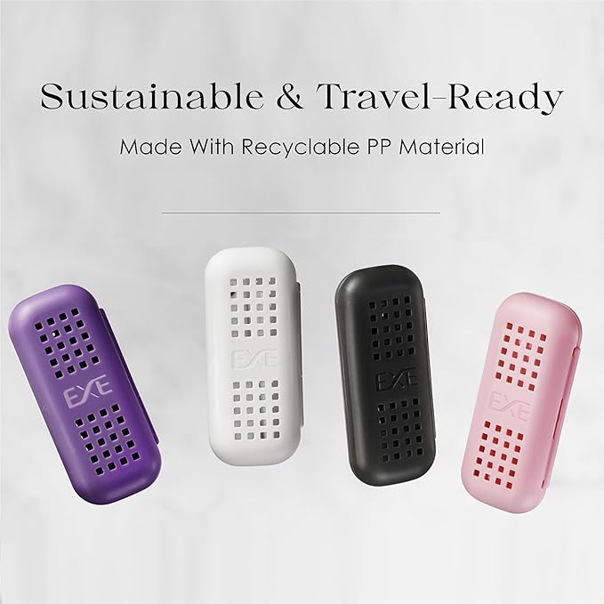 Minibox Folding Travel Toothbrush with Dual-Length Bristles & Case, Compact Mini Design for Business Trips, Camping, and Outdoor Activities, 1 Pack with 2 Extra Replaceable Brush Heads, Purple