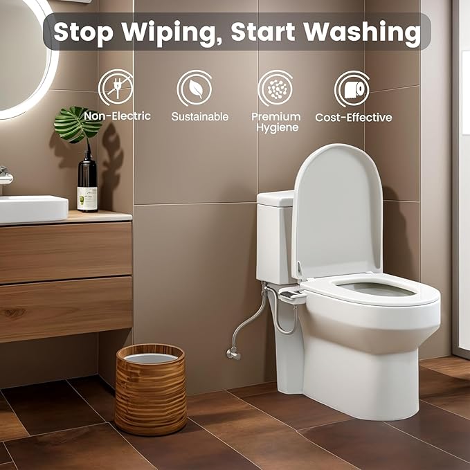 Bidet Attachment for Toilet Unique Dual Retractable Nozzles Badays for Toilets Seat, Non-Electric Self-Cleaning Fresh Water Sprayer, Adjustable Water Pressure Bidets for Existing Toilets