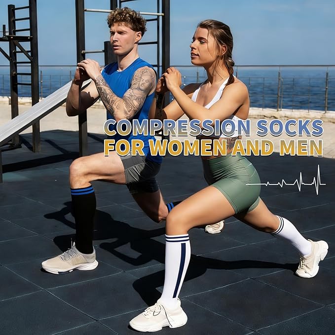 Sooverki Copper Compression Socks for Men & Women 8 Pack 15-20mmHg - Knee High Stockings Best Support for Running Athletic