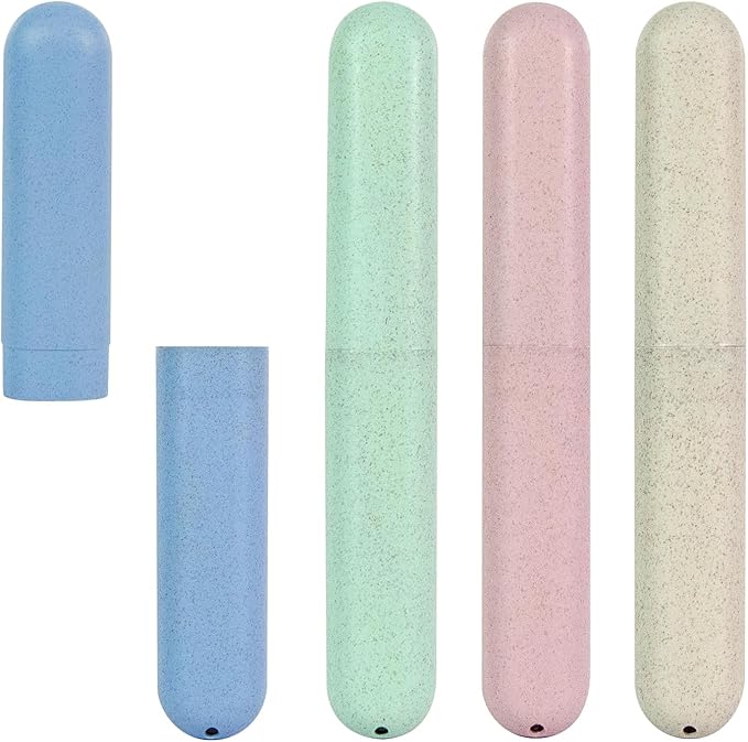 4 Pack Toothbrush Travel Case in 4 Colors. Portable, Breathable Holder. Ideal for Travel, Camping, Home, School, Business. Keeps Toothbrushes Clean, Dry. Compact Design for Easy Carrying.