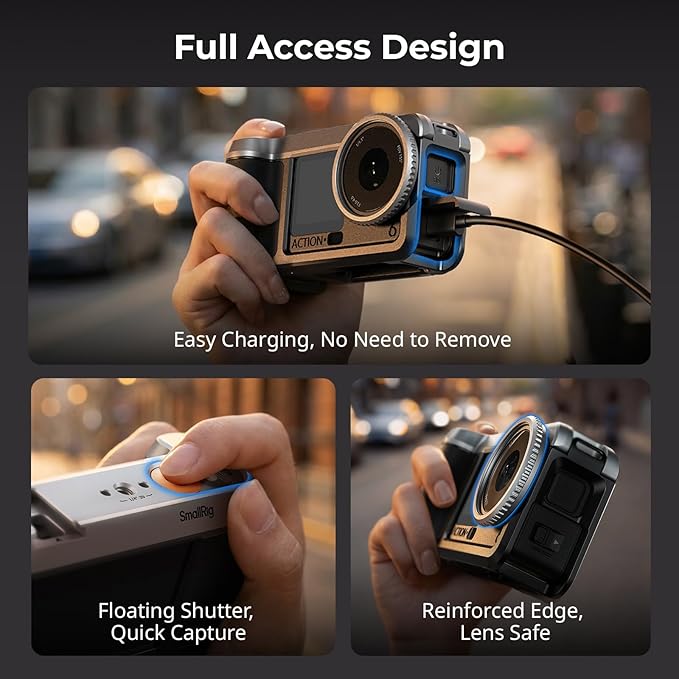 SMALLRIG Street Grip Kit for DJI Osmo Action 6, All-in-one Cage Kit with Cold Shoe, Shoulder Strap, Lens Protection Ring, Protective Frame with 1/4"-20 Locating Holes, for Street Photography-5891