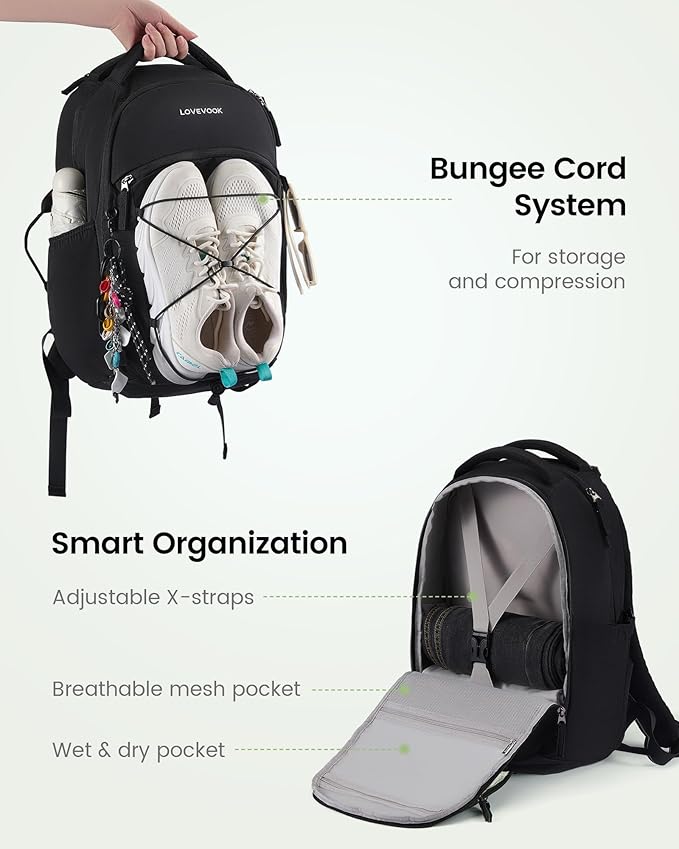 LOVEVOOK Everyday Laptop Backpack for Women & Men With Giant Tumbler Holder,18 Inch Classic Travel Work College Teacher Carry on Backpack Purse,Waterproof Computer laptop Bag Hiking Backpack,Black