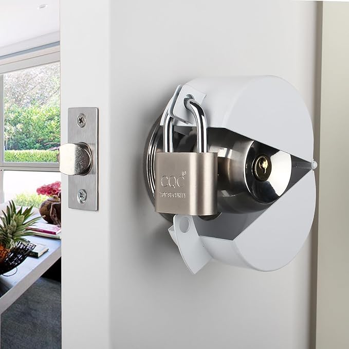 Door Knob Lockout Device with Padlock,Cover to Disable Doorknob,Prevents Turning of Door Knob and Access to Keyhole,Prevents Operating The Knob,White
