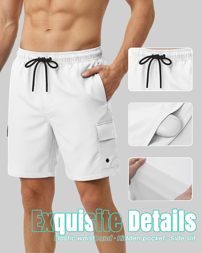 Men Swim Trunks with Compression Liner Quick Dry Breathable Multi Pockets for Summer Beach Cruise Water Park