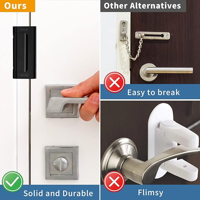 Home Security Door Reinforcement Lock Safety Latch Extra Front Doors Security Devices, Anti Door Kick in Safety Protector for Door Inside, Child Proof Aluminum Locks Black 1Pack