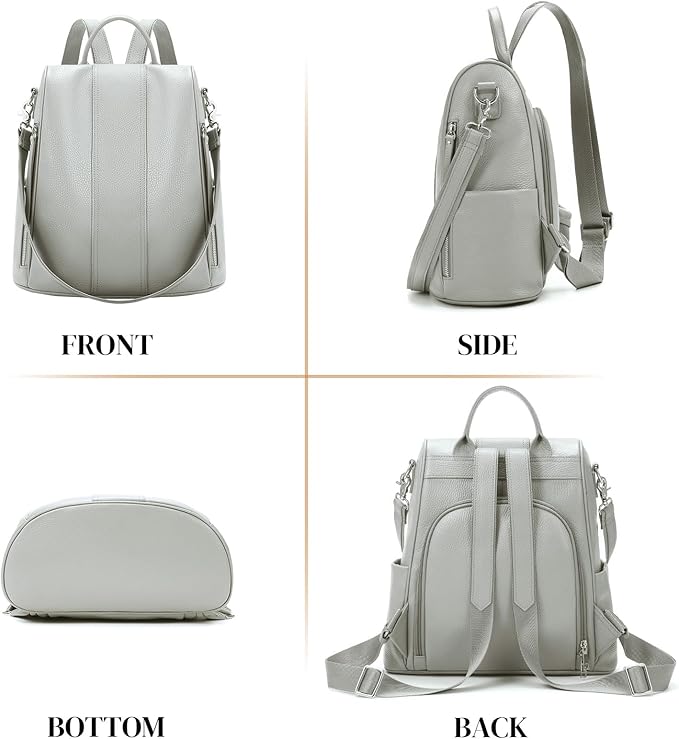 Leather Backpack Purses, Anti-theft Genuine Leather Backpack Bags for Women, Large Capcacity Fashion Convertible Shouler Bags for School Travel Daily