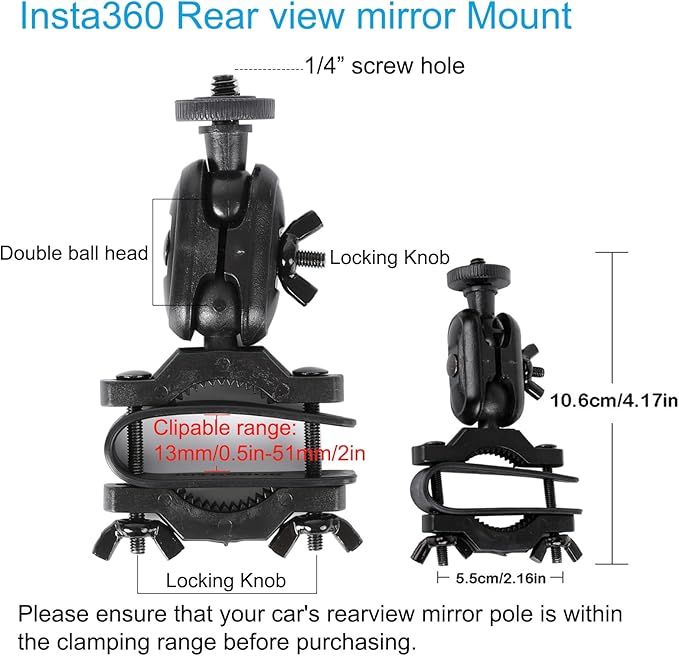 PellKing Rear View Mirror Holder Suction Cup Kit for Insta360 X5/X4/X3/X2/X,360 Rotation Ball Head Rear View Holder Suction Cup Mount Kit Compatible with Insta360 X5/X4/X3,GoPro 13,12,etc Series