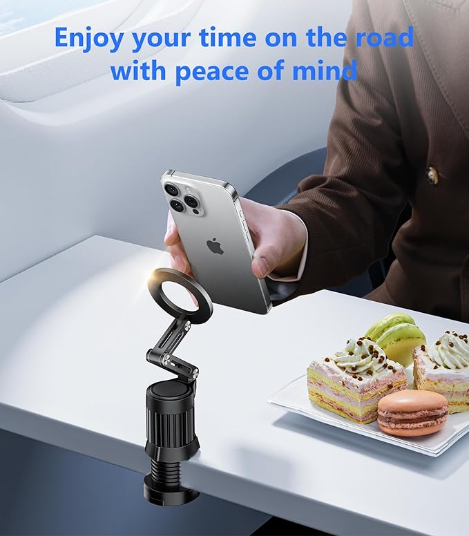 Magnetic Airplane Phone Holder Mount, Long Flight Essentials Travel Accessories for iPhone 16 15 14 13 12, Foldable Phone Holder for Plane Seat Back, Best Gifts for Travelers Women Man Travel