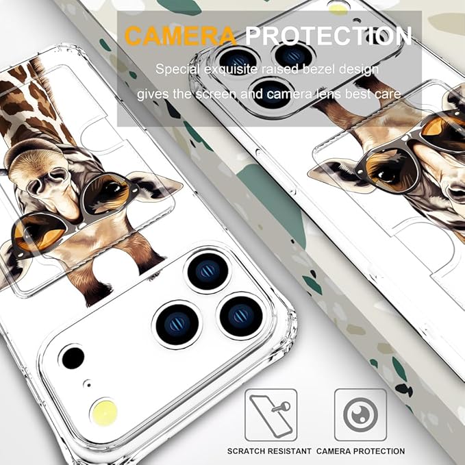 Compatible with iPhone 17 Pro Case Card Holder for Women Cute Design,Wallet Phone Cases Transparent Cool Kawaii Protective (Clear Giraffe Smoking Animal)